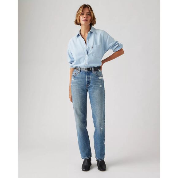 Levis Blue Denim Distressed 501 Jeans 26 - Picture 1 of 4